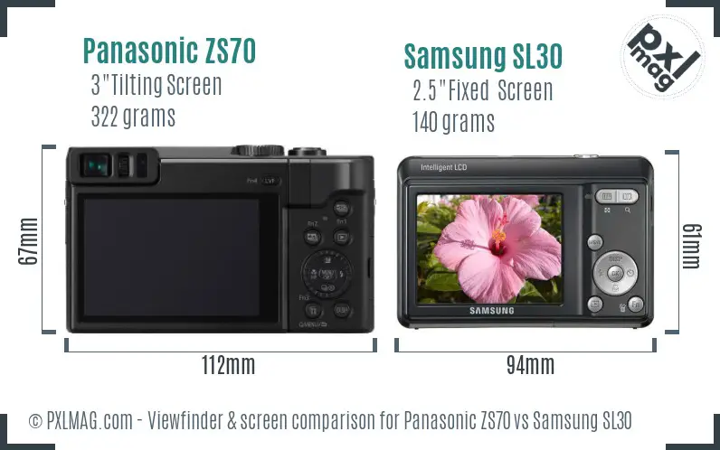 Panasonic ZS70 vs Samsung SL30 Screen and Viewfinder comparison