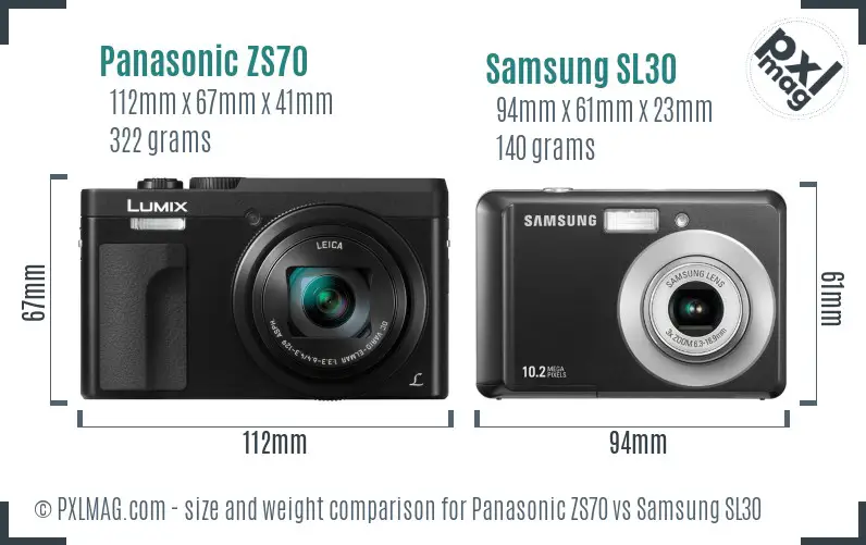 Panasonic ZS70 vs Samsung SL30 size comparison