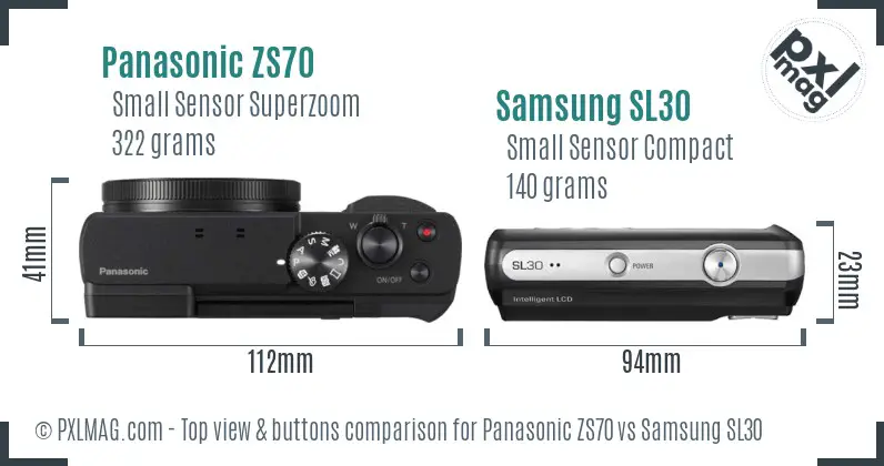 Panasonic ZS70 vs Samsung SL30 top view buttons comparison