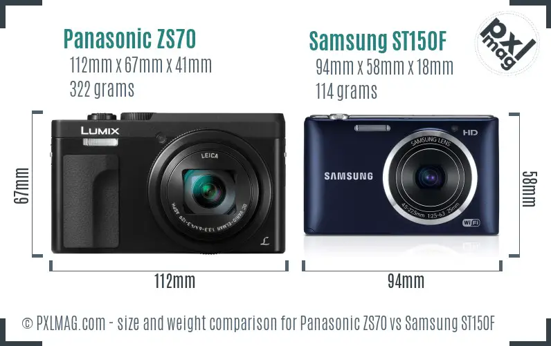 Panasonic ZS70 vs Samsung ST150F size comparison