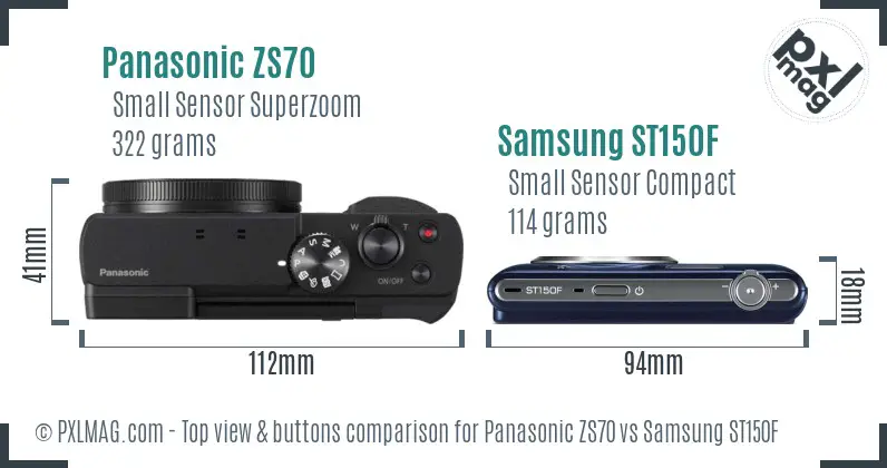 Panasonic ZS70 vs Samsung ST150F top view buttons comparison