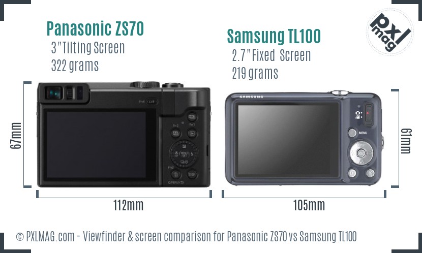 Panasonic ZS70 vs Samsung TL100 Screen and Viewfinder comparison