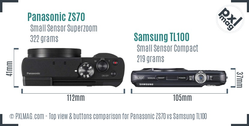 Panasonic ZS70 vs Samsung TL100 top view buttons comparison