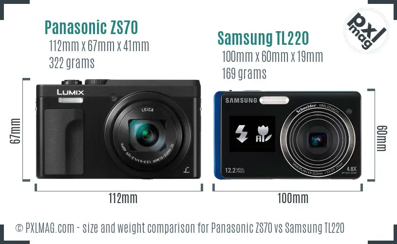 Panasonic ZS70 vs Samsung TL220 size comparison