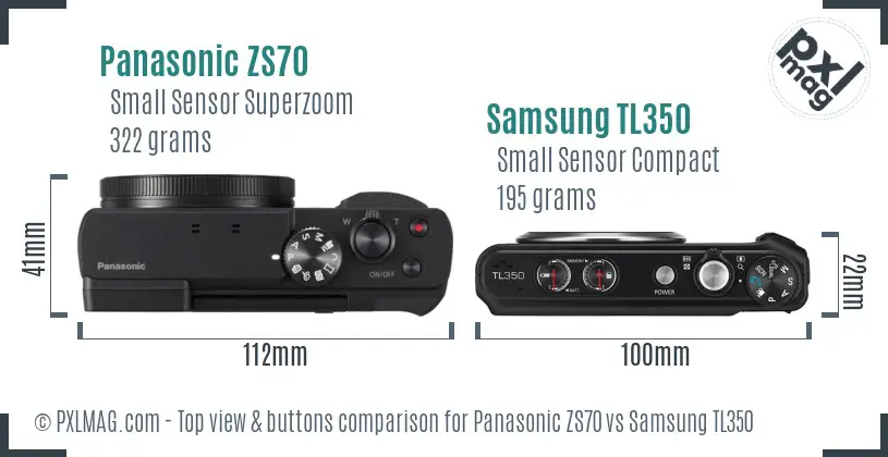 Panasonic ZS70 vs Samsung TL350 top view buttons comparison Panasonic ZS70 vs Samsung TL350 top view buttons comparison