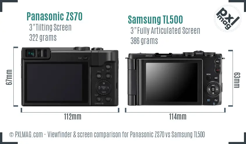 Panasonic ZS70 vs Samsung TL500 Screen and Viewfinder comparison