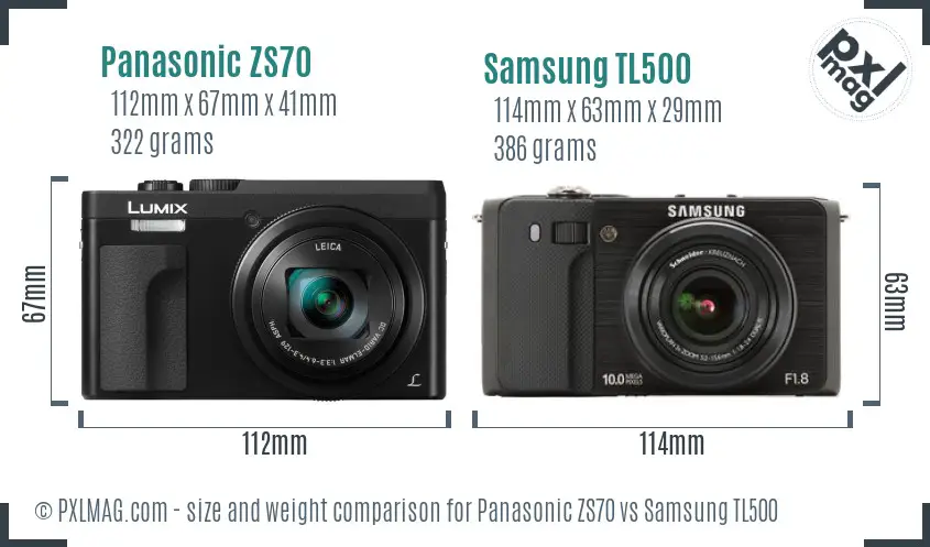 Panasonic ZS70 vs Samsung TL500 size comparison