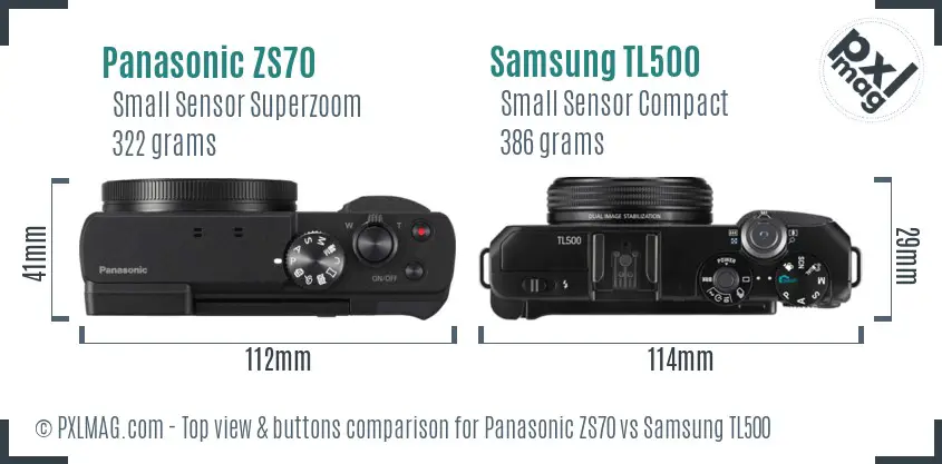 Panasonic ZS70 vs Samsung TL500 top view buttons comparison