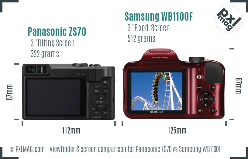 Panasonic ZS70 vs Samsung WB1100F Screen and Viewfinder comparison