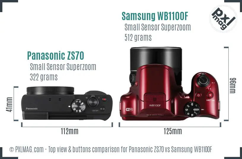 Panasonic ZS70 vs Samsung WB1100F top view buttons comparison