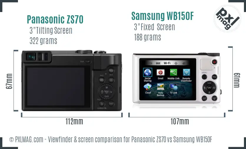 Panasonic ZS70 vs Samsung WB150F Screen and Viewfinder comparison