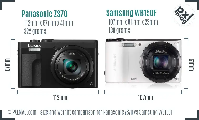 Panasonic ZS70 vs Samsung WB150F size comparison