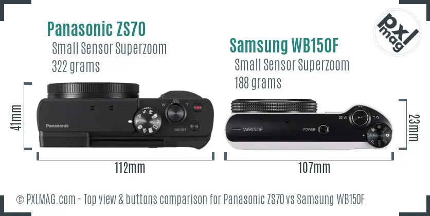 Panasonic ZS70 vs Samsung WB150F top view buttons comparison
