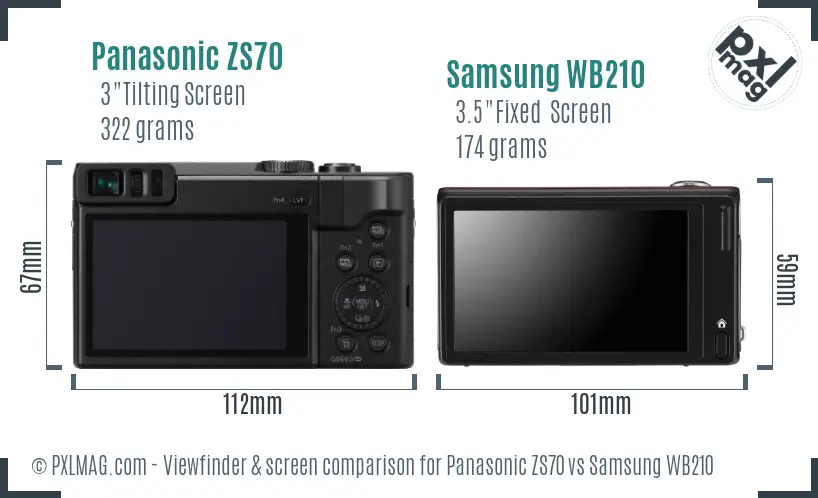 Panasonic ZS70 vs Samsung WB210 Screen and Viewfinder comparison