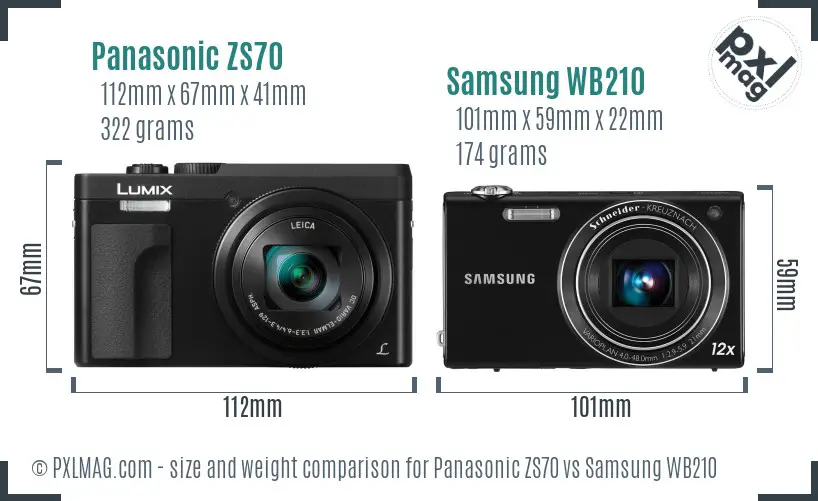 Panasonic ZS70 vs Samsung WB210 size comparison