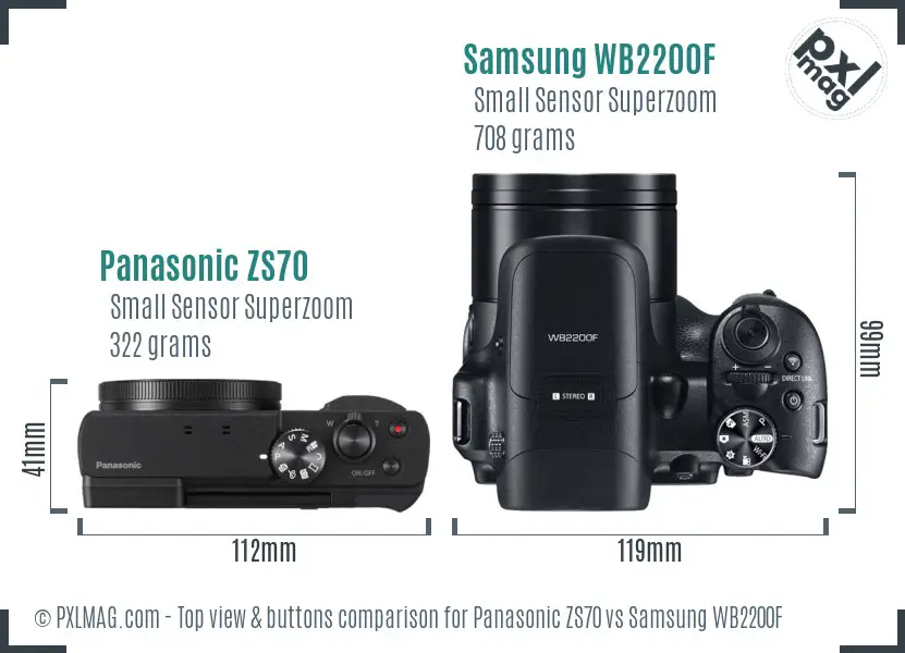 Panasonic ZS70 vs Samsung WB2200F top view buttons comparison