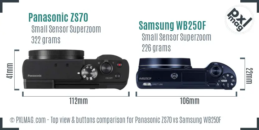 Panasonic ZS70 vs Samsung WB250F top view buttons comparison