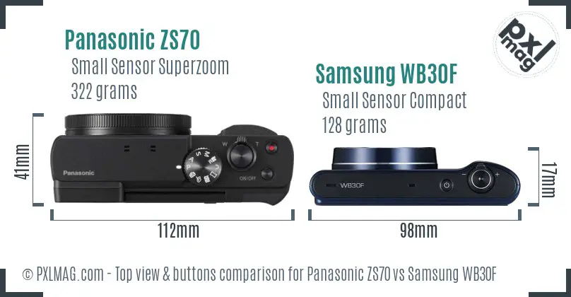 Panasonic ZS70 vs Samsung WB30F top view buttons comparison