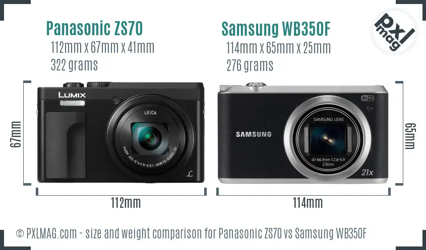 Panasonic ZS70 vs Samsung WB350F size comparison