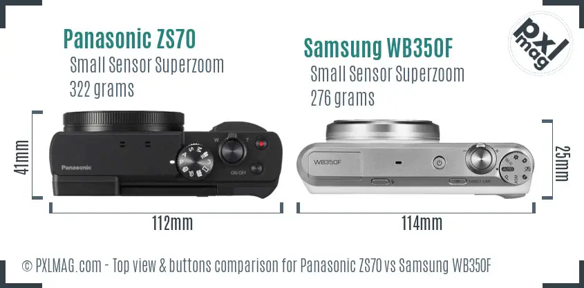 Panasonic ZS70 vs Samsung WB350F top view buttons comparison