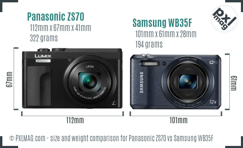 Panasonic ZS70 vs Samsung WB35F size comparison
