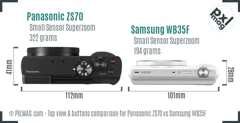 Panasonic ZS70 vs Samsung WB35F top view buttons comparison