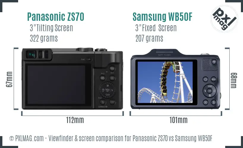 Panasonic ZS70 vs Samsung WB50F Screen and Viewfinder comparison