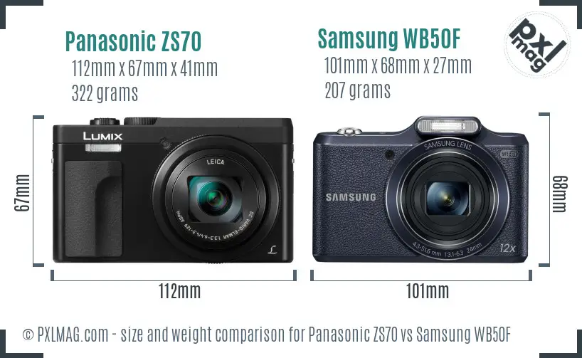 Panasonic ZS70 vs Samsung WB50F size comparison