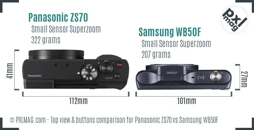 Panasonic ZS70 vs Samsung WB50F top view buttons comparison