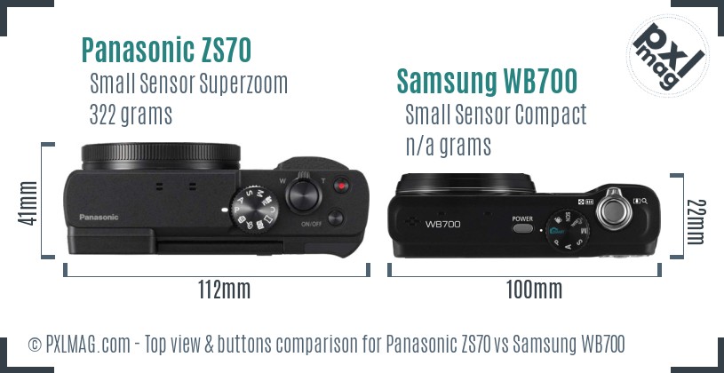 Panasonic ZS70 vs Samsung WB700 top view buttons comparison