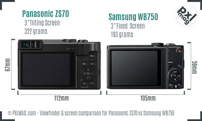 Panasonic ZS70 vs Samsung WB750 Screen and Viewfinder comparison