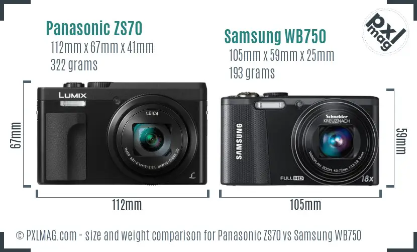 Panasonic ZS70 vs Samsung WB750 size comparison