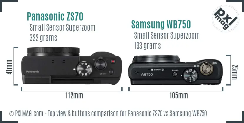 Panasonic ZS70 vs Samsung WB750 top view buttons comparison