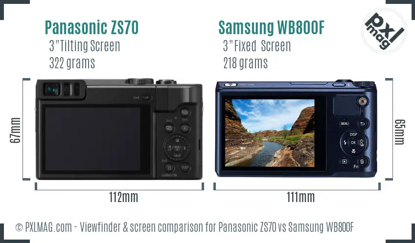 Panasonic ZS70 vs Samsung WB800F Screen and Viewfinder comparison