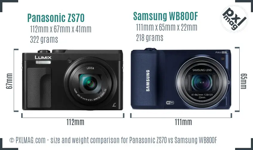 Panasonic ZS70 vs Samsung WB800F size comparison