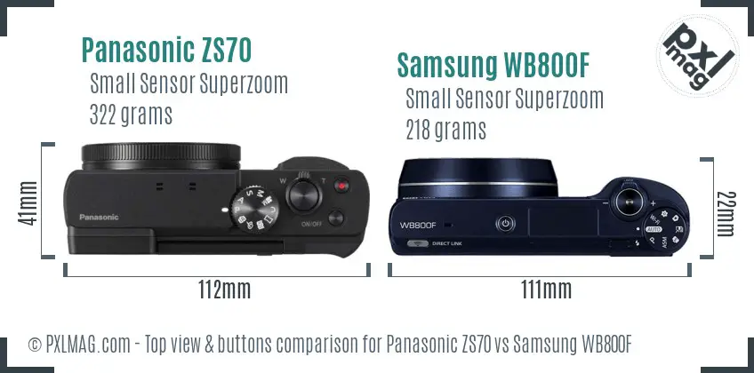 Panasonic ZS70 vs Samsung WB800F top view buttons comparison