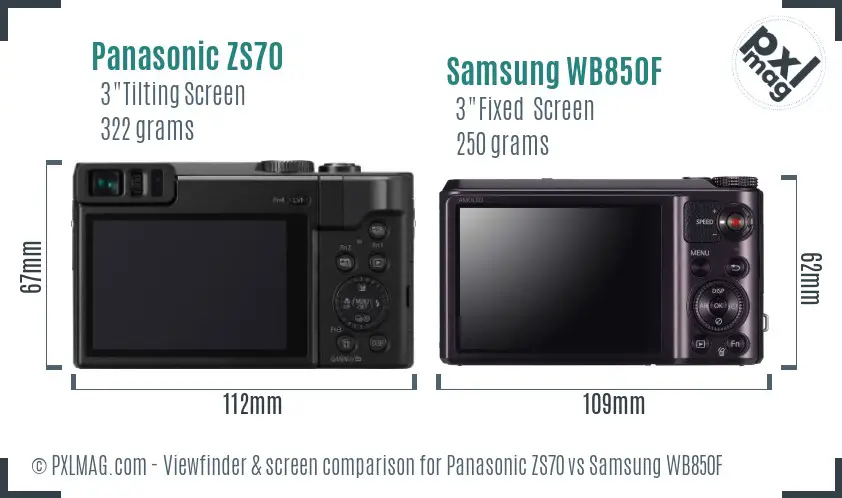 Panasonic ZS70 vs Samsung WB850F Screen and Viewfinder comparison