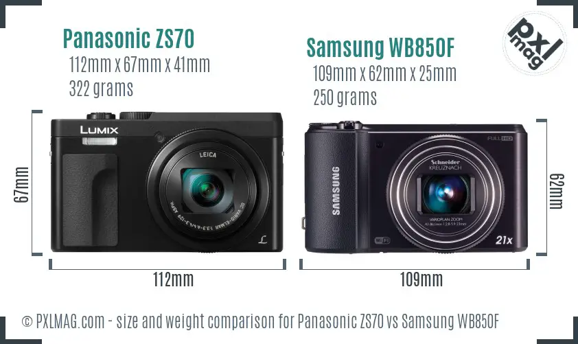 Panasonic ZS70 vs Samsung WB850F size comparison