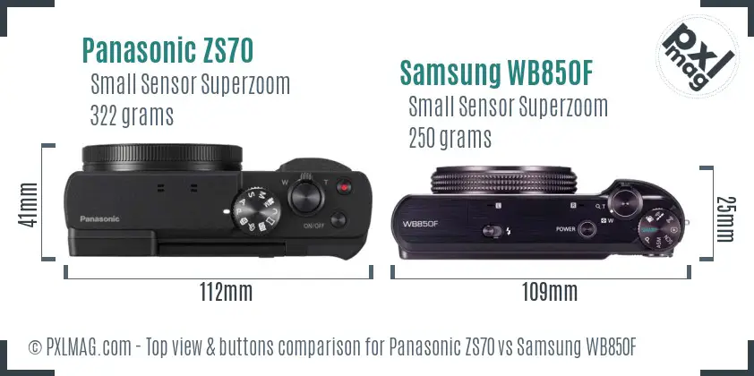 Panasonic ZS70 vs Samsung WB850F top view buttons comparison