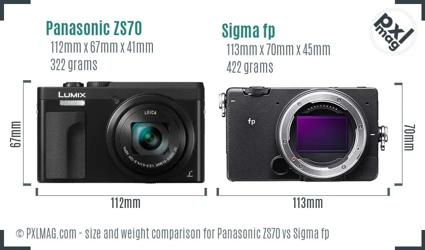 Panasonic ZS70 vs Sigma fp size comparison