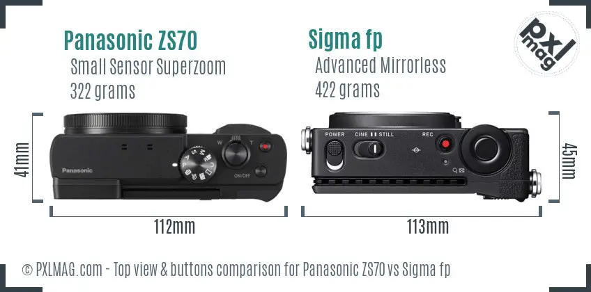 Panasonic ZS70 vs Sigma fp top view buttons comparison