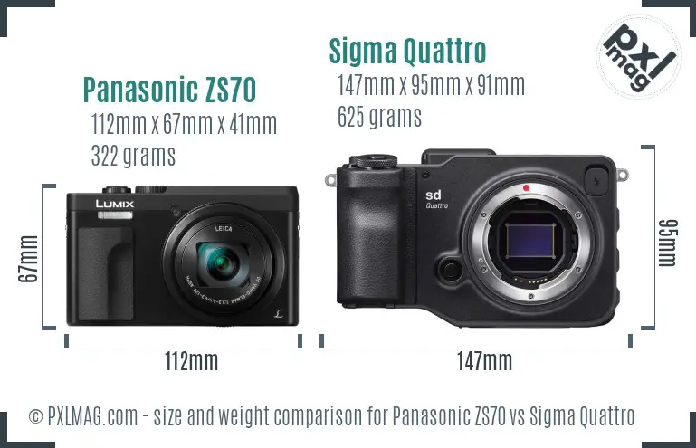 Panasonic ZS70 vs Sigma Quattro size comparison