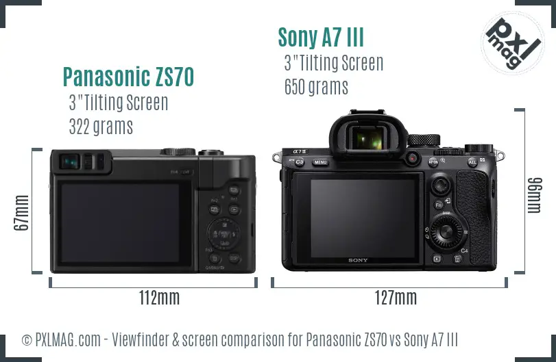 Panasonic ZS70 vs Sony A7 III Screen and Viewfinder comparison