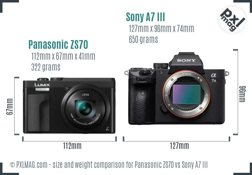 Panasonic ZS70 vs Sony A7 III size comparison