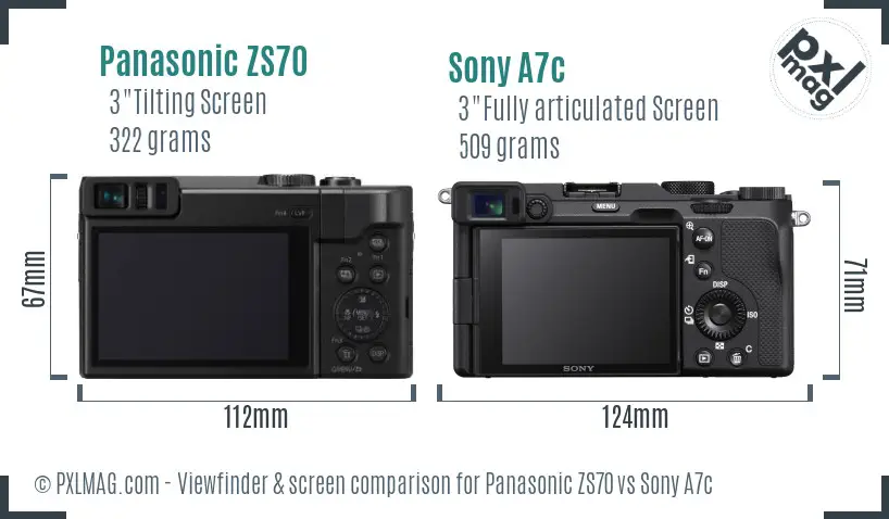 Panasonic ZS70 vs Sony A7c Screen and Viewfinder comparison