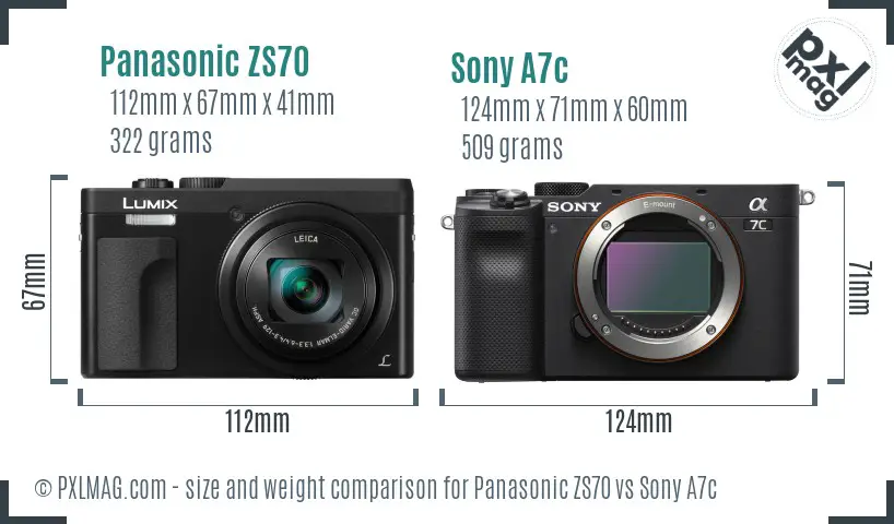 Panasonic ZS70 vs Sony A7c size comparison