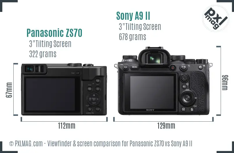 Panasonic ZS70 vs Sony A9 II Screen and Viewfinder comparison