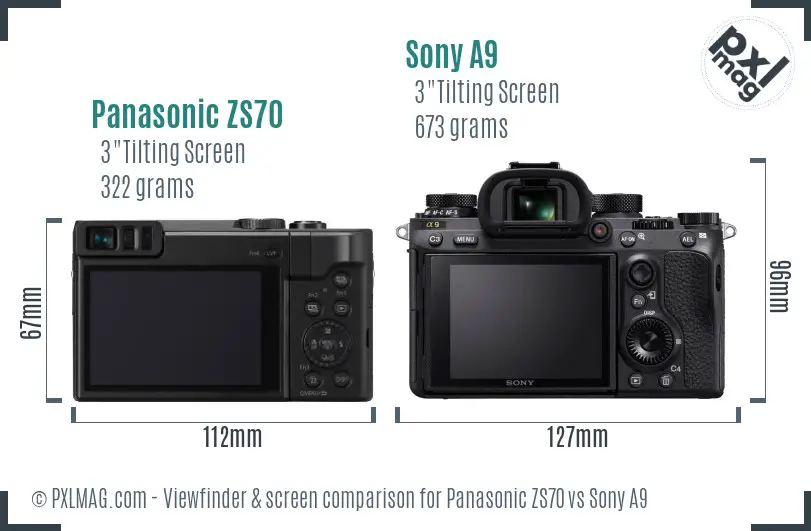 Panasonic ZS70 vs Sony A9 Screen and Viewfinder comparison