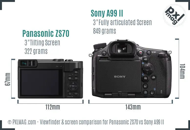 Panasonic ZS70 vs Sony A99 II Screen and Viewfinder comparison