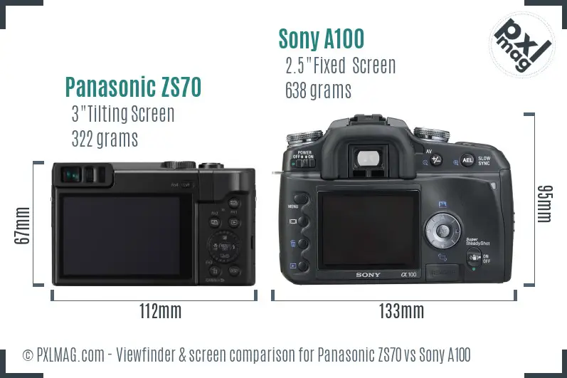 Panasonic ZS70 vs Sony A100 Screen and Viewfinder comparison